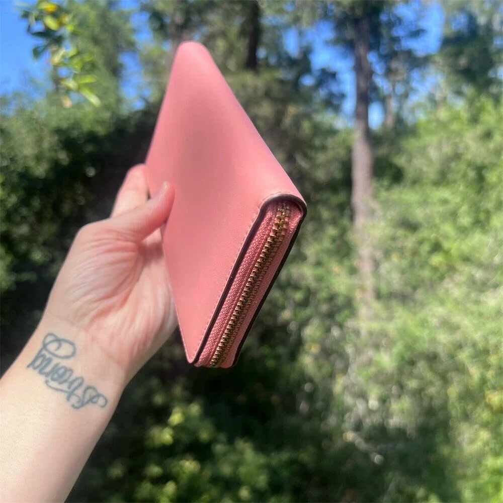 COACH Long Zip-Around Wallet Smooth Pink Leather with Gold Hardware AUTHENTIC